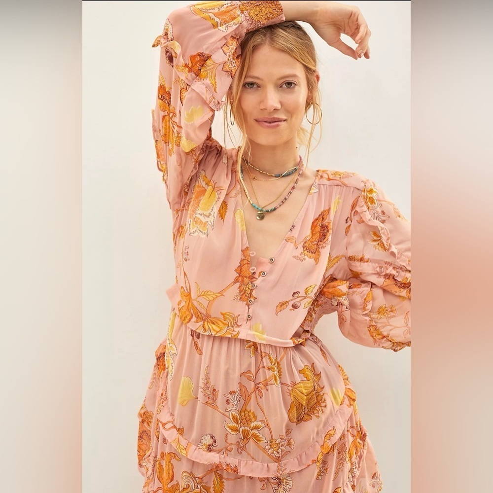 Anthropologie Sheer Ruffled Tunic Blouse Size Small